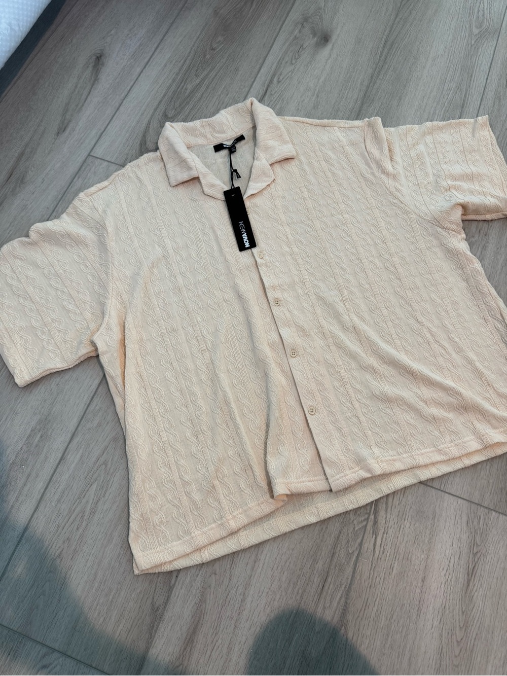 Fashion Nova Men's Short-Sleeve Button-Up Shirt - Light Beige
